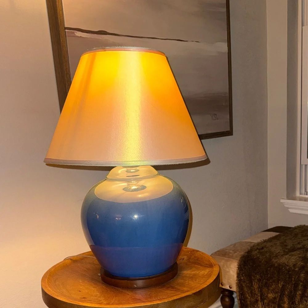 Ralph Lauren Blue Ceramic Table Lamp with Cream Shade